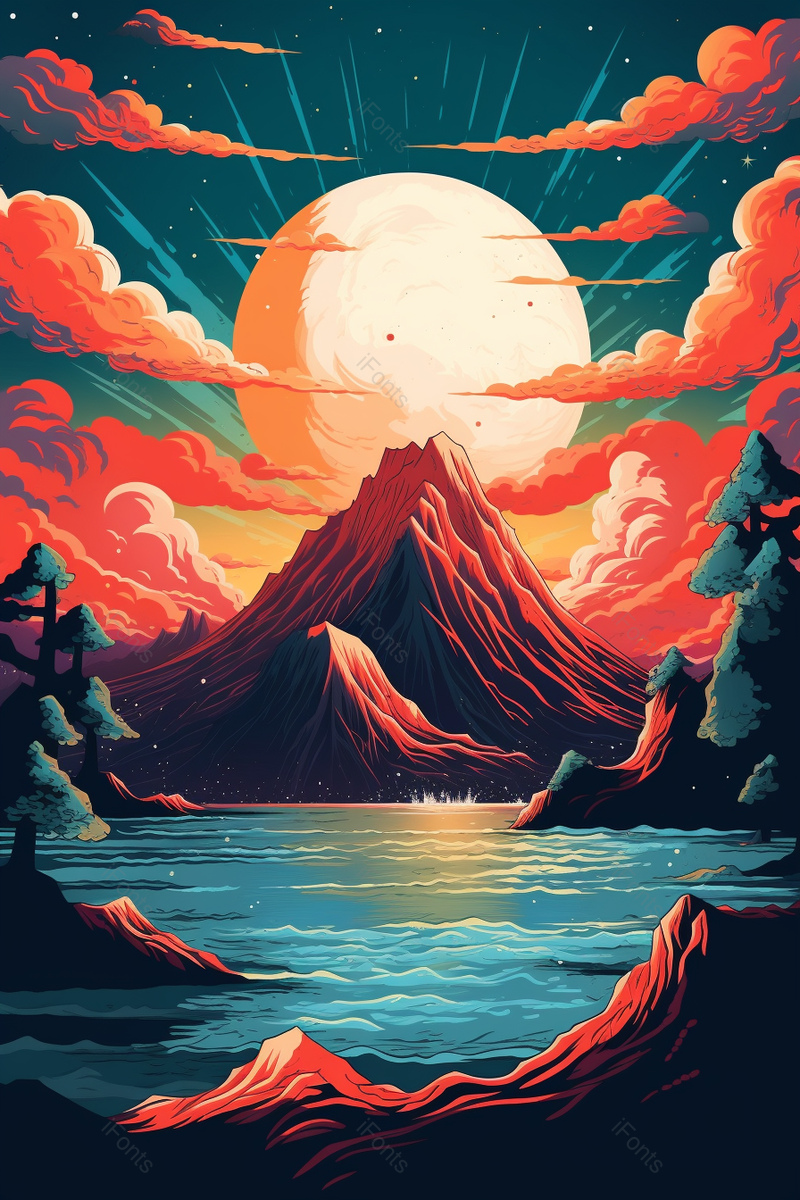 梦幻山水风景国潮插画背景图,插画/手绘图,插画/手绘图库,插画/手绘图下载,插画/手绘